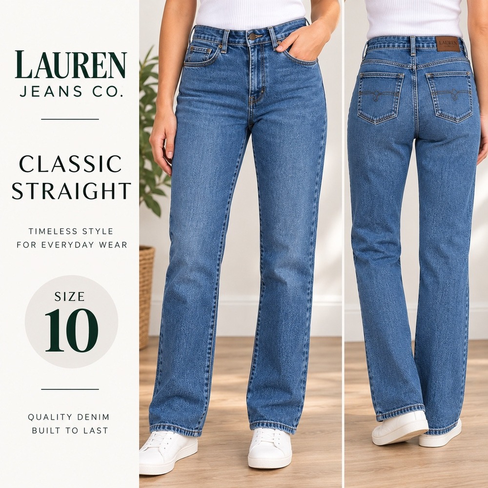 Lauren Jeans Co RL Straight Leg Womens 10 Blue Classic Medium Wash Denim Stretch